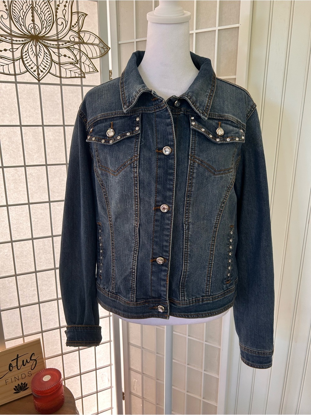 Earl Jean Rhinestone Bling Denim Jacket Size Large